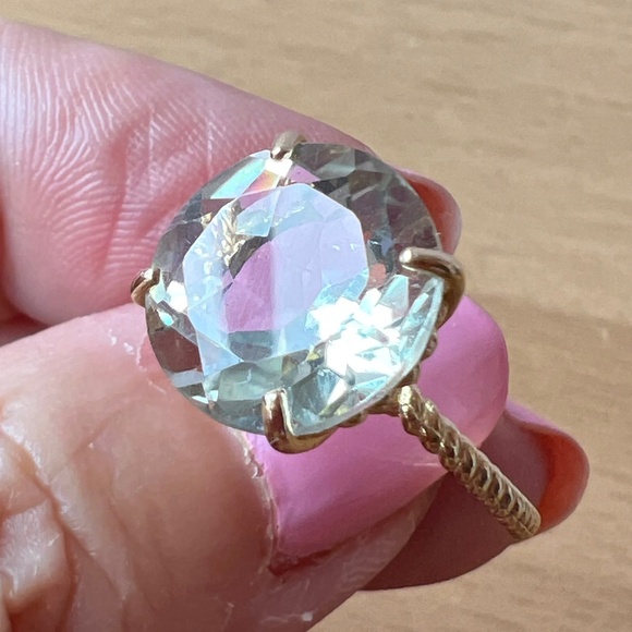 Jewelry - 14K GOLD LARGE ROUND PRASIOLITE GREEN AMETHYST RING TWISTED BAND ENGAGEMENT